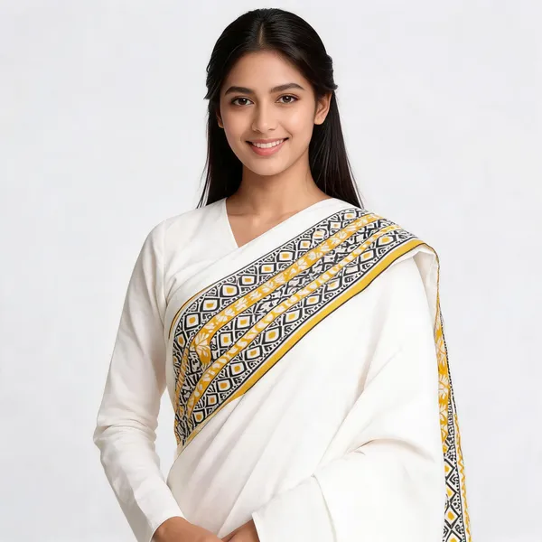 White_Cotton_Geometric_Print_Saree_For_Women