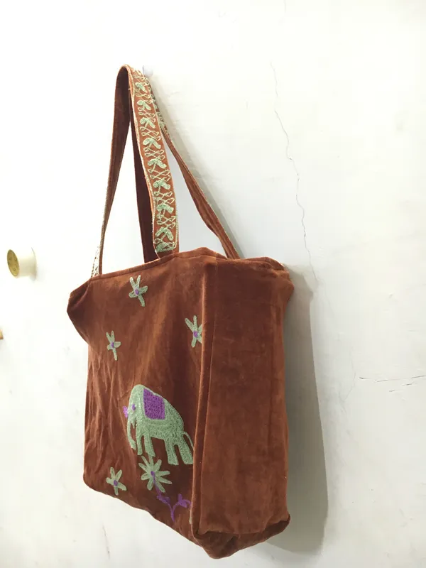 Brown_Velvet_Embroidered_Tote_Bag_For_Women