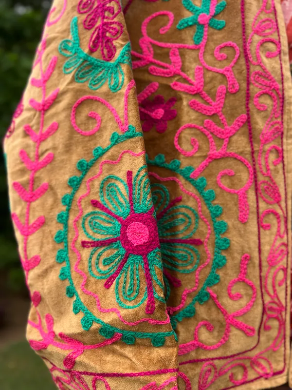 Brown_Velvet_Floral_Embroidered_Jacket_For_Women