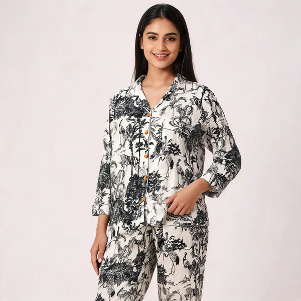 Black_White_Cotton_Tropical_Print_Night_Suit_For_Women