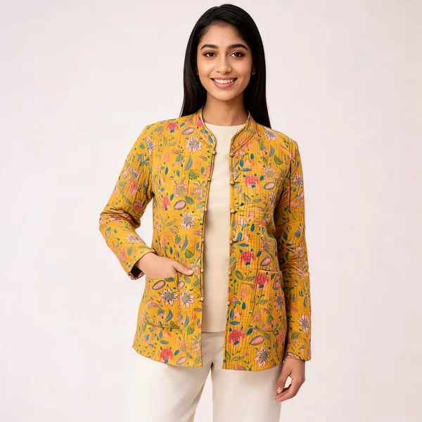 Mustard_Cotton_Floral_Paisley_Print_Mandarin_Collar_Jacket_For_Women