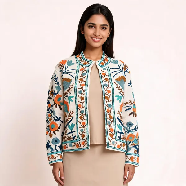 White_Floral_Embroidered_Open_Front_Ethnic_Jacket_For_Women