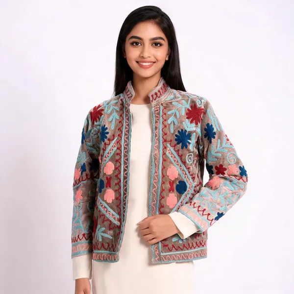 Beige_Velvet_Embroidered_Front_Open_Jacket_For_Women