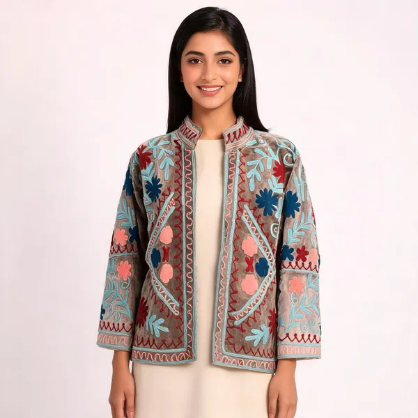 Beige_Velvet_Embroidered_Front_Open_Jacket_For_Women