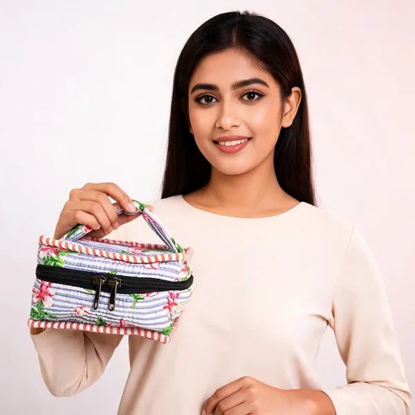 Multicolor_Cotton_Striped_Zippered_Makeup_Pouch_For_Women