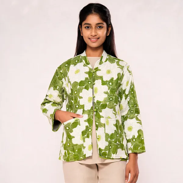 Green_Cotton_Floral_Print_Mandarin_Collar_Kurta_For_Women