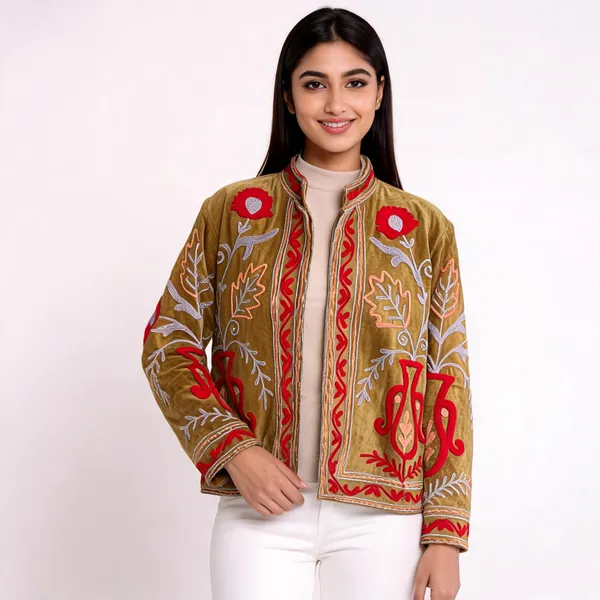 Brown_Velvet_Floral_Embroidered_Bandhgala_Jacket_For_Women