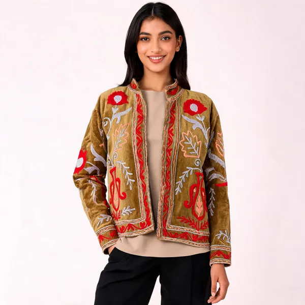 Brown_Velvet_Floral_Embroidered_Bandhgala_Jacket_For_Women