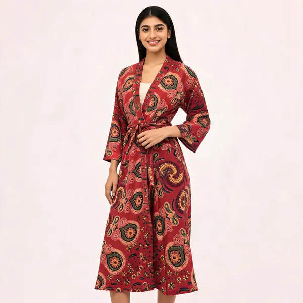 Maroon_Cotton_Paisley_Print_Tie_Waist_Kimono_Robe_For_Women