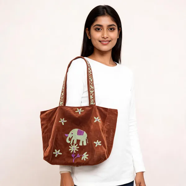 Brown_Velvet_Embroidered_Tote_Bag_For_Women