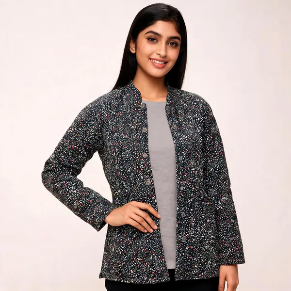 Black_Cotton_Floral_Print_Regular_Fit_Kurta_For_Women