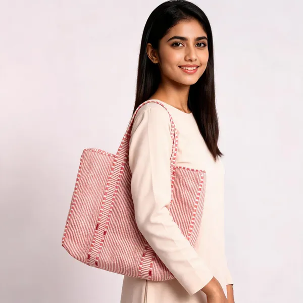 Pink_Cotton_Woven_Checked_Tote_Bag_For_Women