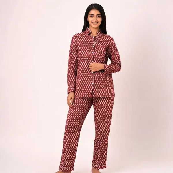 Maroon_Cotton_Printed_Regular_Fit_Night_Suit_For_Women