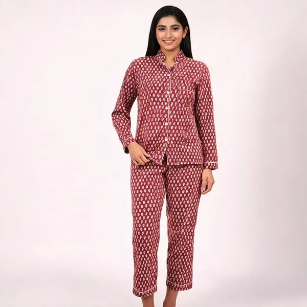 Maroon_Cotton_Printed_Regular_Fit_Night_Suit_For_Women