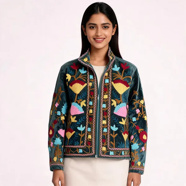 Teal_Denim_Floral_Embroidered_Jacket_For_Women