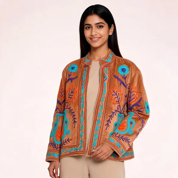 Orange_Velvet_Embroidered_Jacket_For_Women