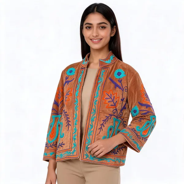 Orange_Velvet_Embroidered_Jacket_For_Women