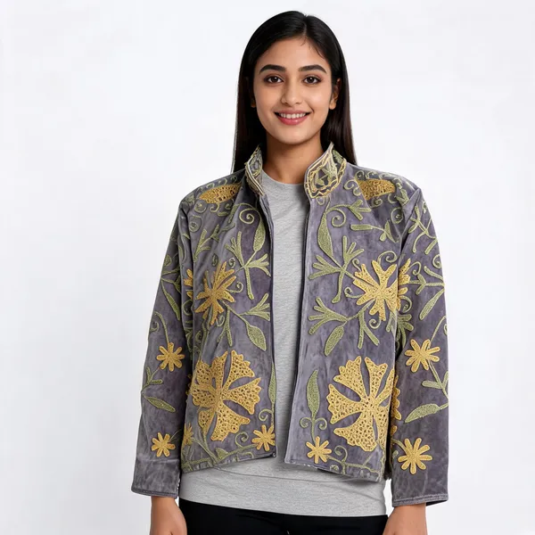 Grey_Velvet_Embroidered_Bandhgala_Jacket_For_Women