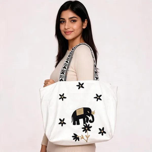 White_Velvet_Elephant_Print_Tote_Bag_For_Women