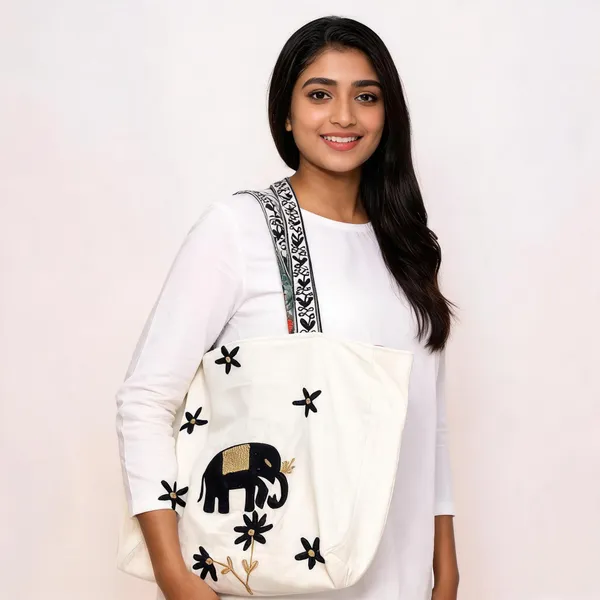 White_Velvet_Elephant_Print_Tote_Bag_For_Women