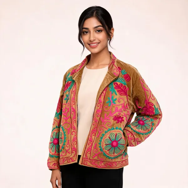 Brown_Velvet_Floral_Embroidered_Jacket_For_Women
