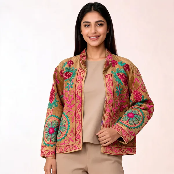 Brown_Velvet_Floral_Embroidered_Jacket_For_Women