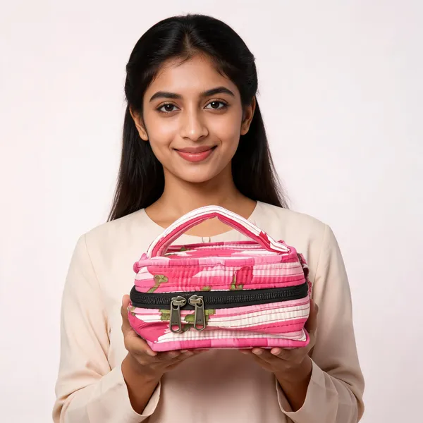 Pink_Cotton_Striped_Multi_Compartment_Zipper_Pouch_For_Women