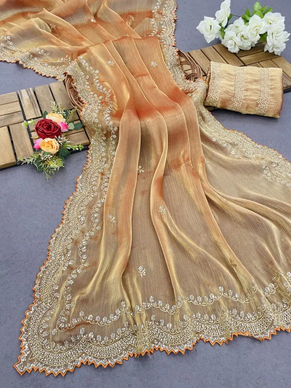 Peach_Chiffon_Saree_For_Women