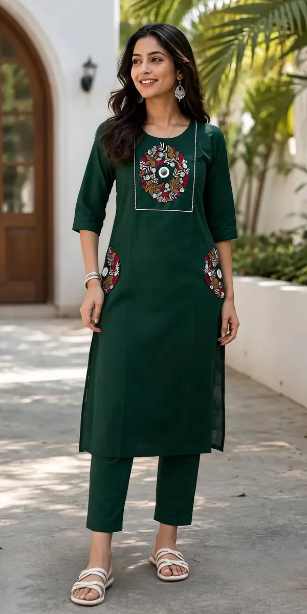 Green_Cotton_Kurta_Set_For_Women