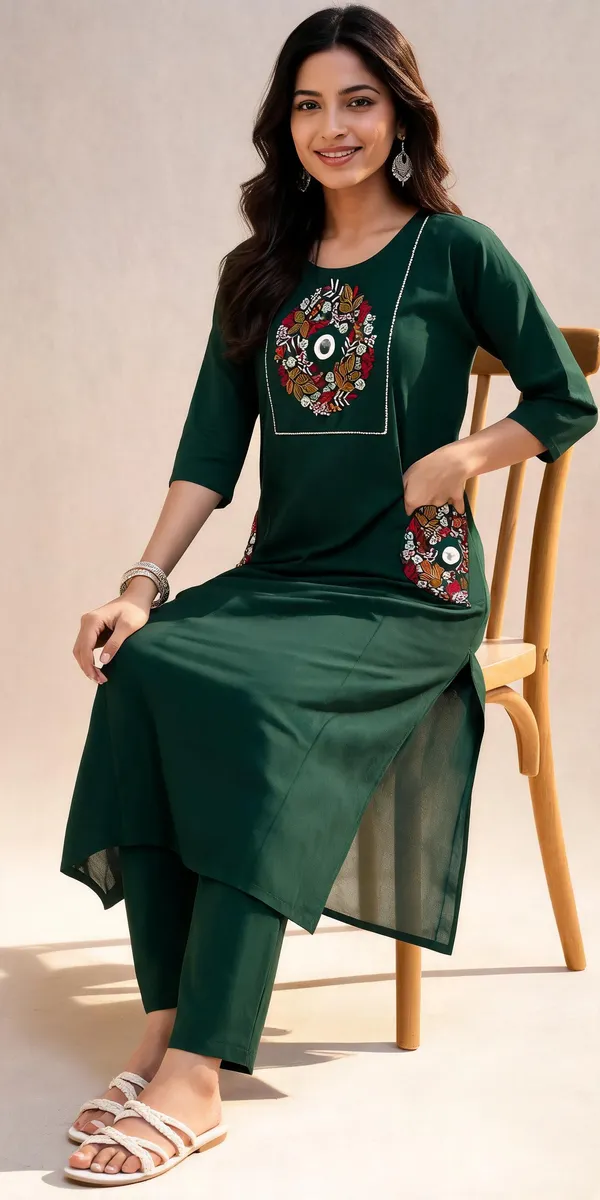 Green_Cotton_Kurta_Set_For_Women