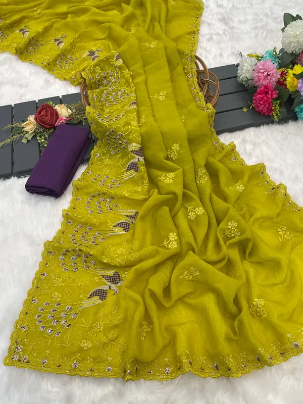 Lime_Vichitra_Silk_Saree_For_Women