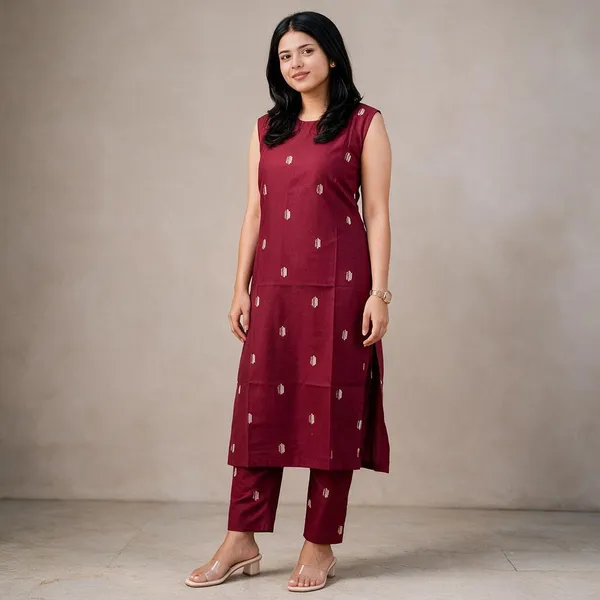 Maroon_Cotton_Kurta_Set_For_Women