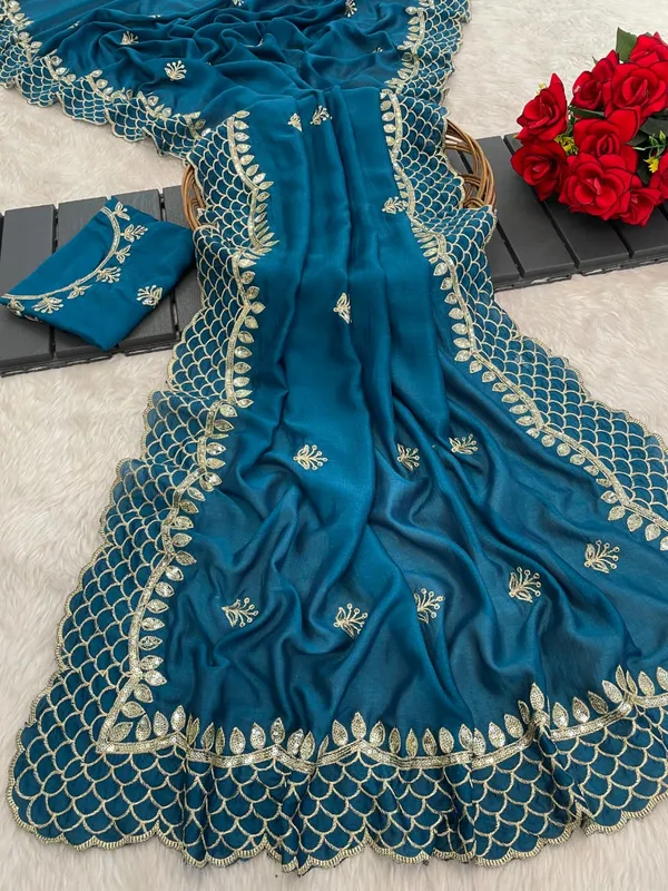 Teal_Vichitra_Silk_Saree_For_Women