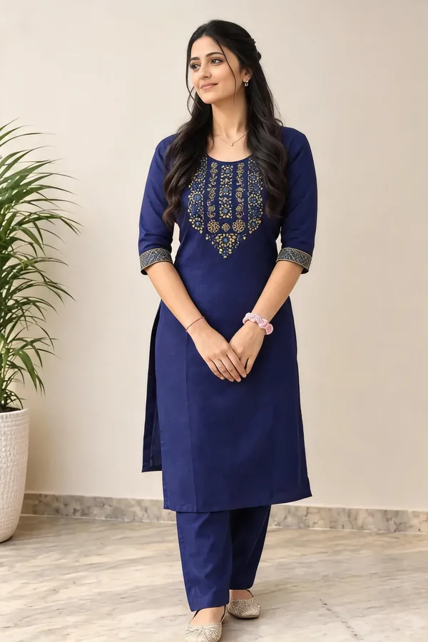 Navy_Blue_Cotton_Kurta_Set_For_Women