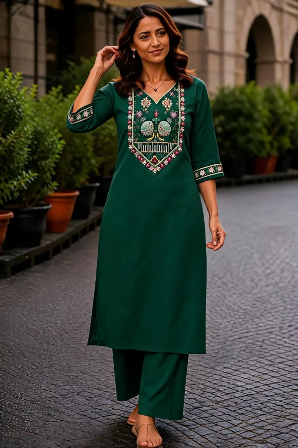 Green_Cotton_Kurta_Set_For_Women