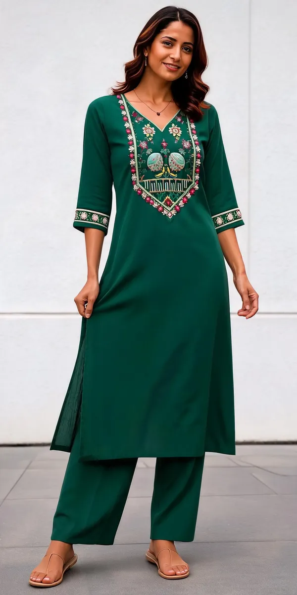 Green_Cotton_Kurta_Set_For_Women