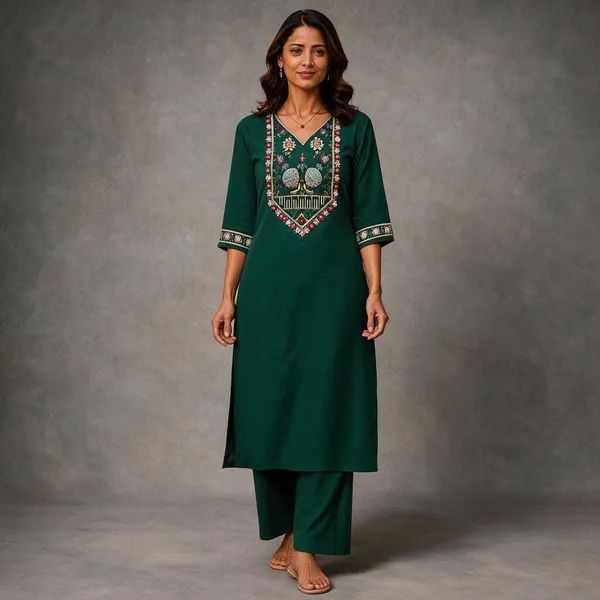 Green_Cotton_Kurta_Set_For_Women