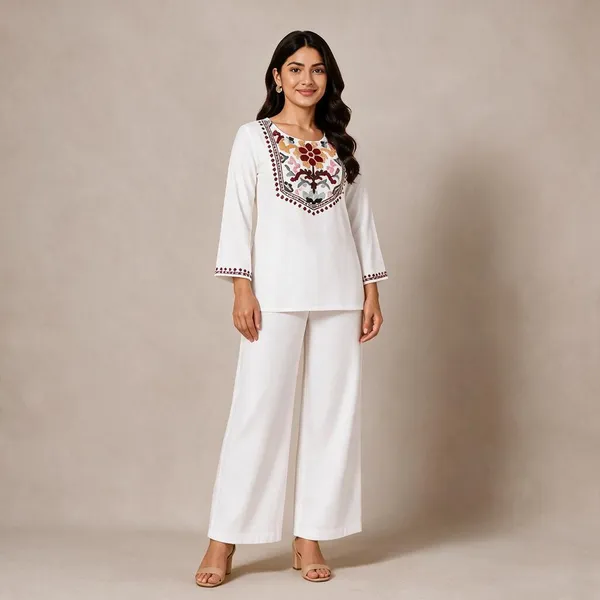 White_Cotton_Kurta_Palazzo_Set_For_Women