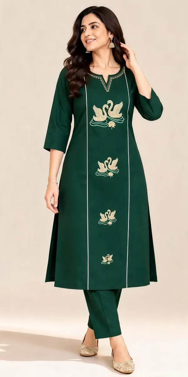 Green_Cotton_Kurta_Pant_Set_For_Women