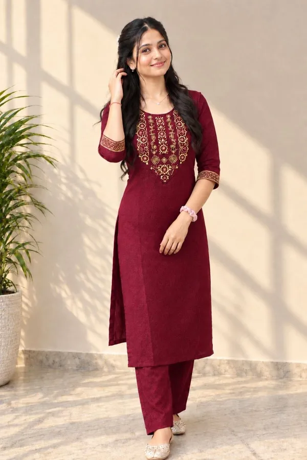 Maroon_Cotton_Kurta_Set_For_Women