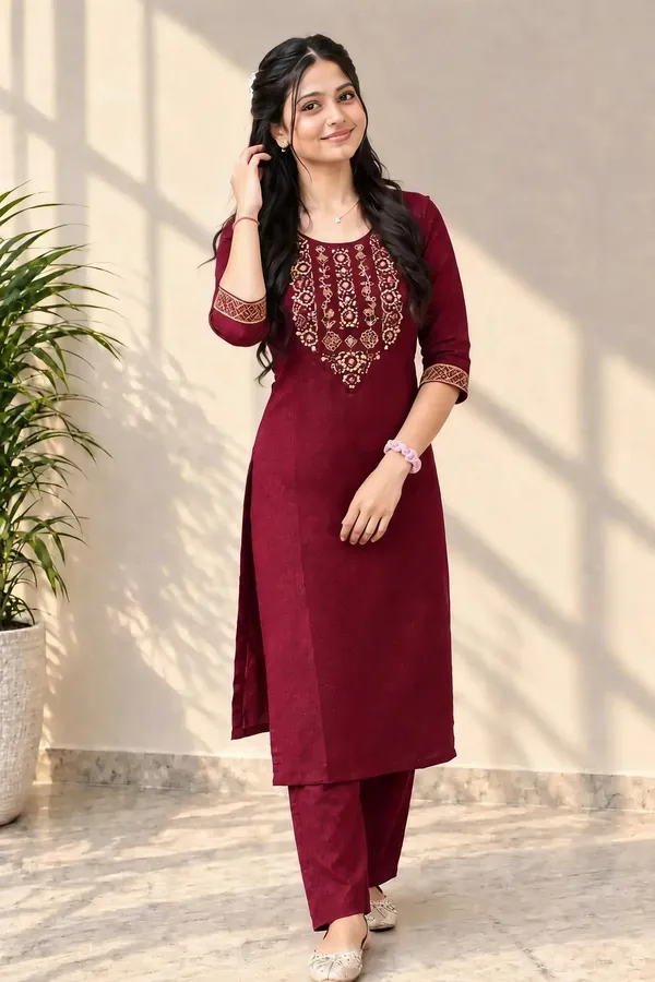 Maroon_Cotton_Kurta_Set_For_Women