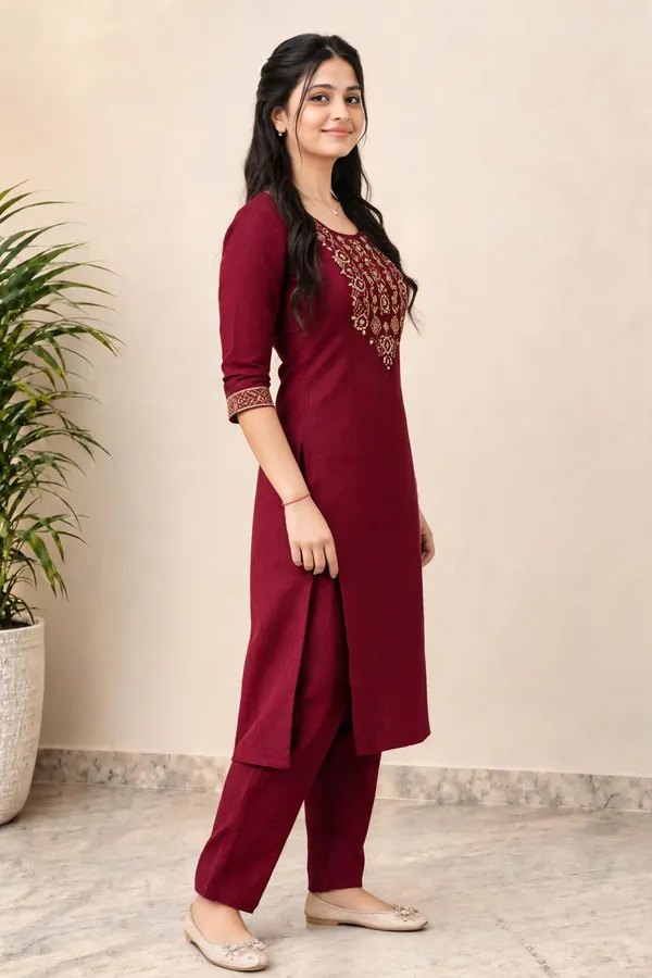 Maroon_Cotton_Kurta_Set_For_Women