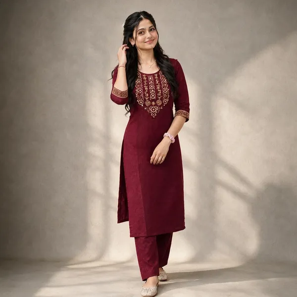 Maroon_Cotton_Kurta_Set_For_Women