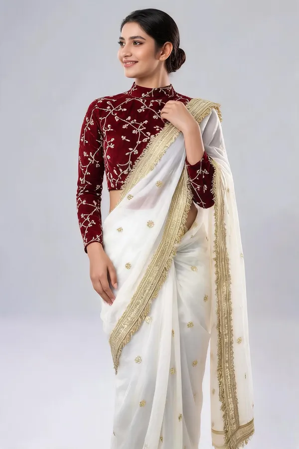 White_Fendi_Satin_Saree_For_Women