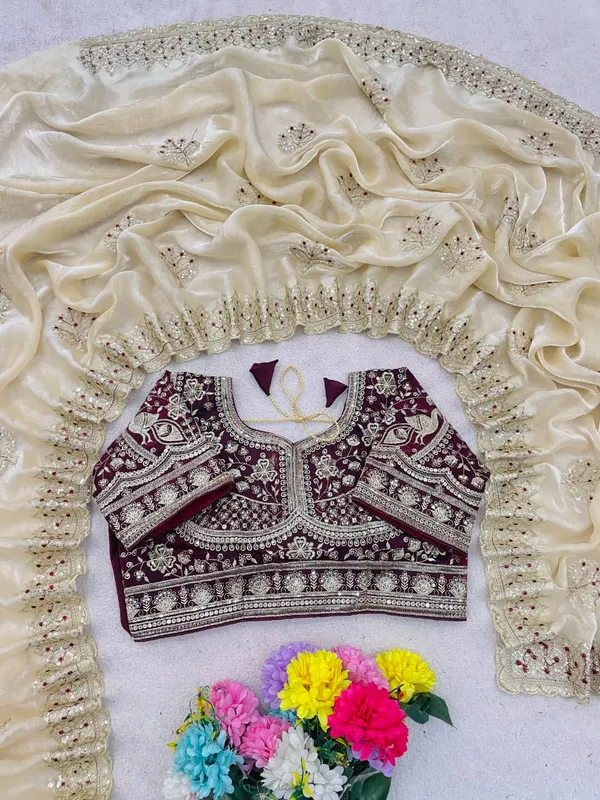 Maroon_Fendi_Satin_Blouse_And_Dupatta_Set_For_Women