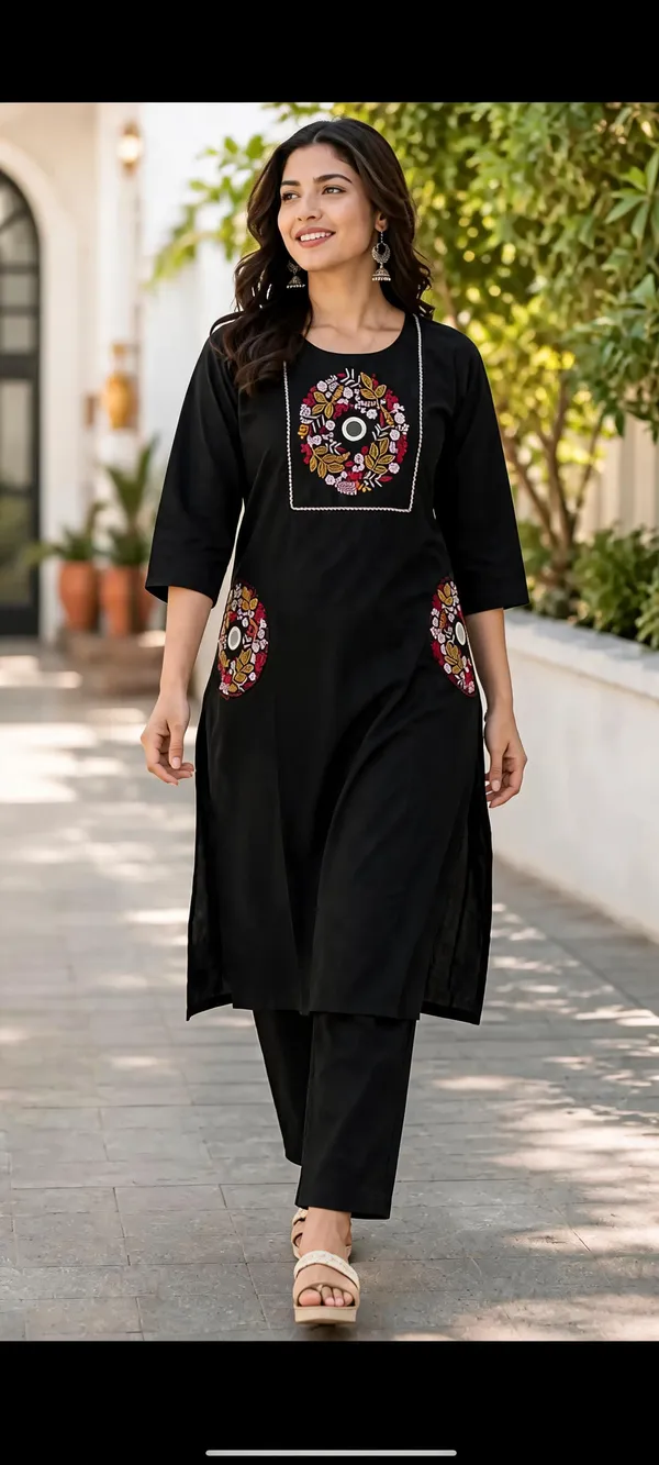 Black_Cotton_Kurta_Set_For_Women
