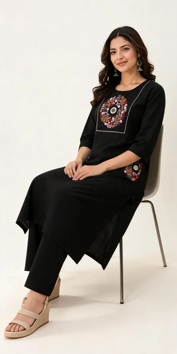 Black_Cotton_Kurta_Set_For_Women