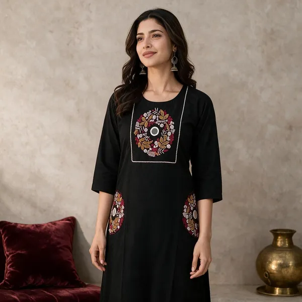 Black_Cotton_Kurta_Set_For_Women