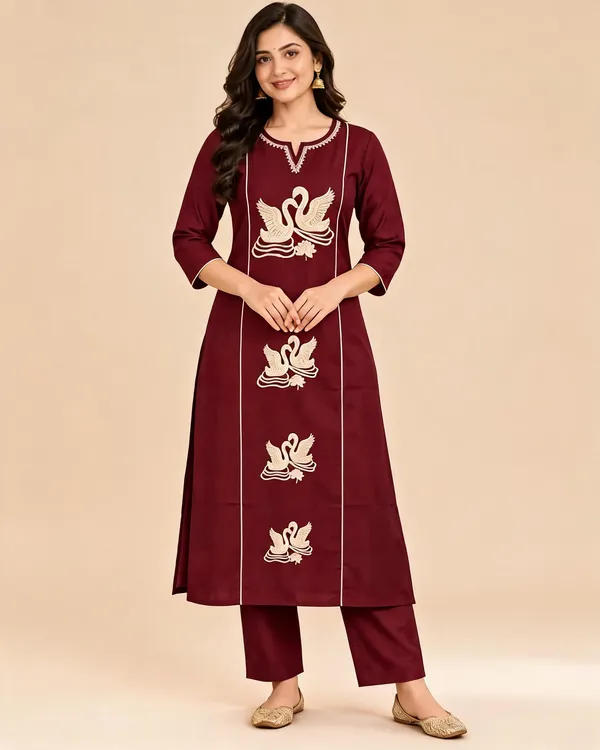 Maroon_Cotton_Kurta_Set_For_Women