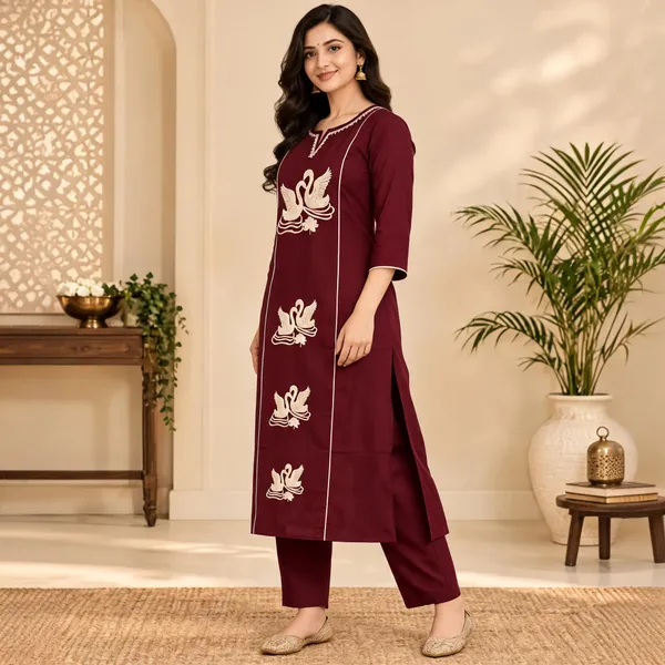 Maroon_Cotton_Kurta_Set_For_Women